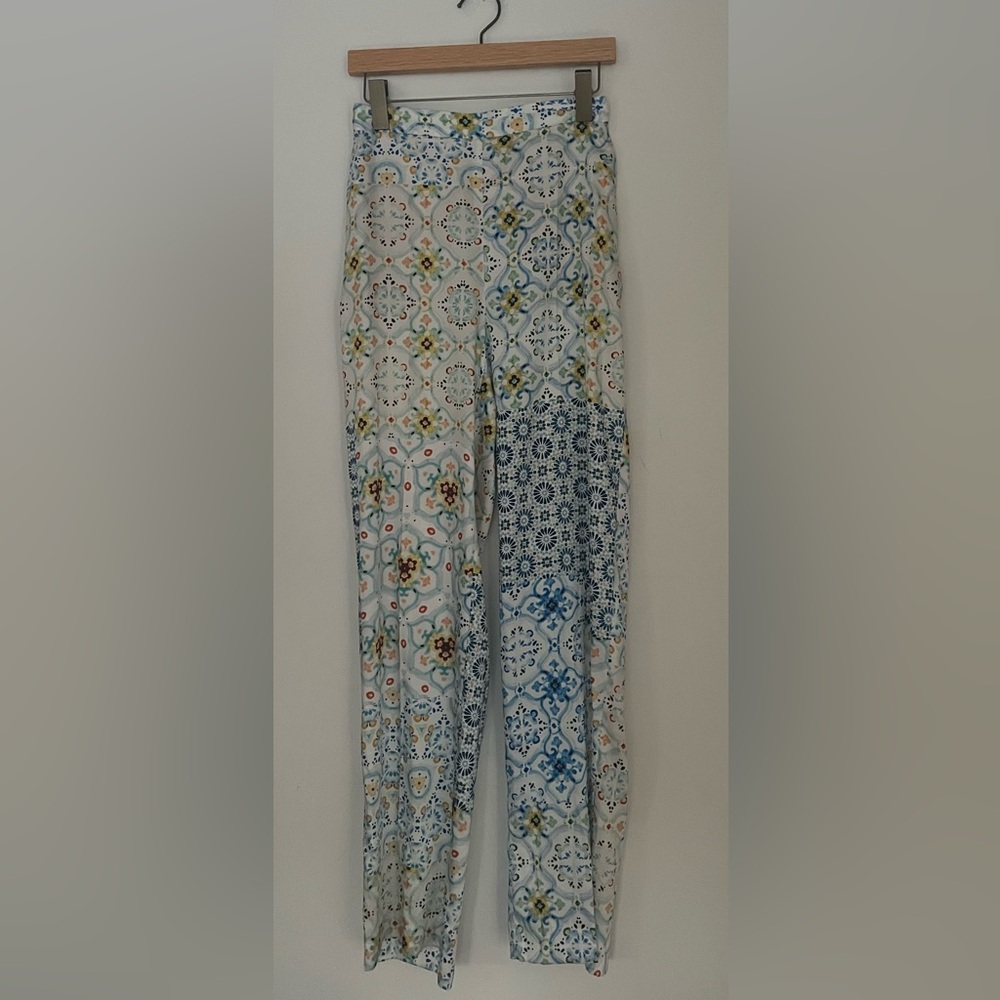ZARA Patchwork Print Palazzo Pants — Satin Wide Leg High Waist | Size Small - Picture 6 of 6